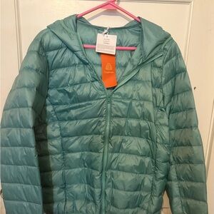 Womens Aqua Hooded Puffer Jacket